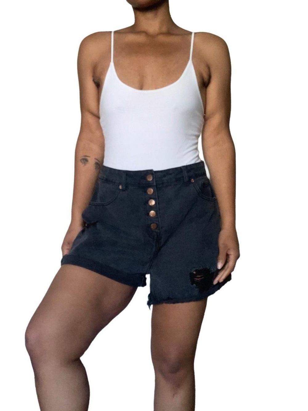 High-Waist Black Denim Shorts